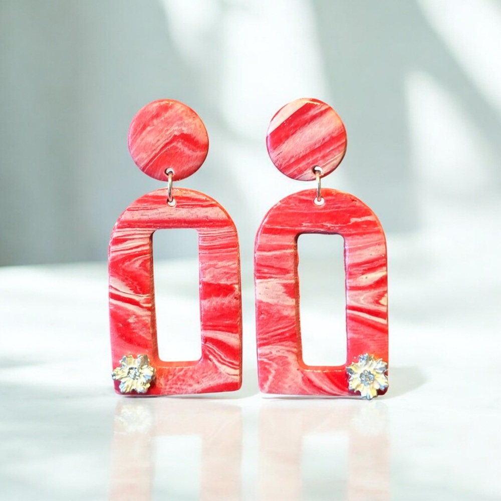Perfectly imperfect by Heather. Elegant Red marble with snowflake Earrings